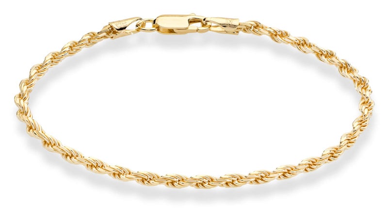 Miabella Italian 18K Gold Plated 925 Sterling Silver Italian 2mm, 3mm Braided Rope Chain Bracelet for Men Women, Made in Italy (3mm - 7 Inches) - Image 1